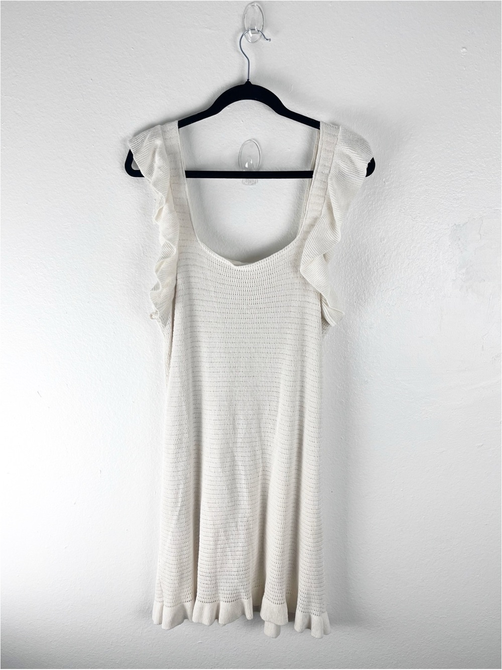 ANTHROPOLOGIE Cream Ruffle Shoulder Straps Hem Trim Dress Size Large Casual Boho